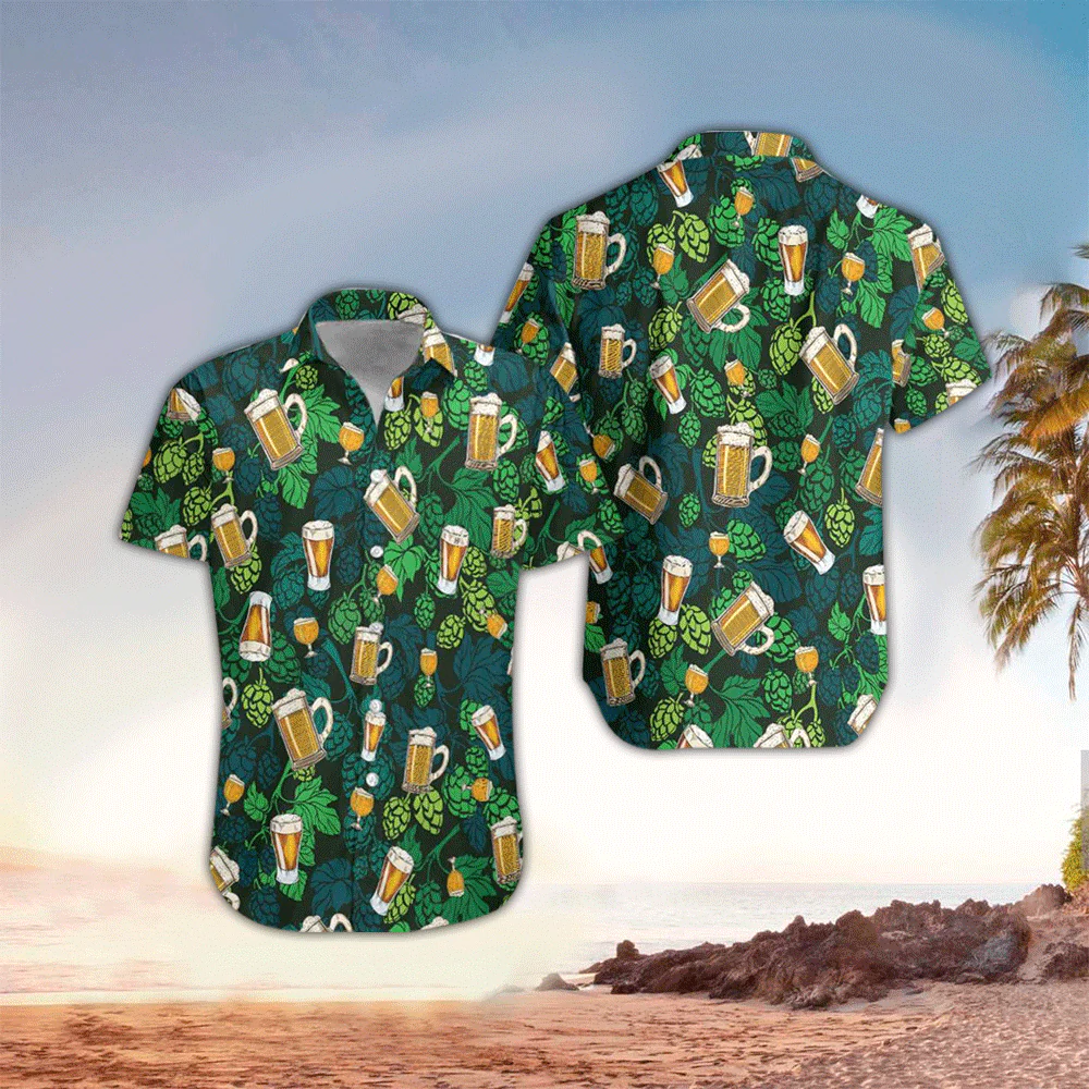 Beer And Floral Pattern Trendy Hawaiian Shirt For Men, Perfect Gift Ideas For Beer Lover