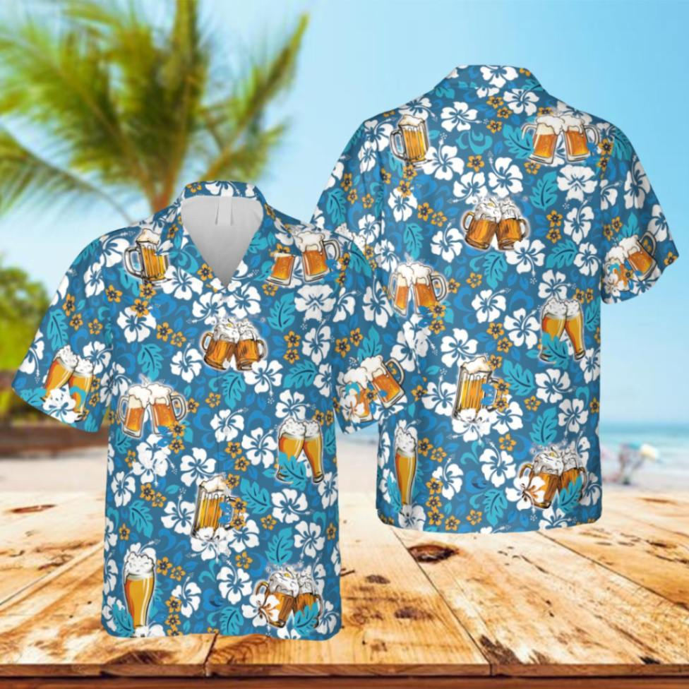 Beer And Flowers Blue Hawaii Shirt, Man Cave T-Shirt