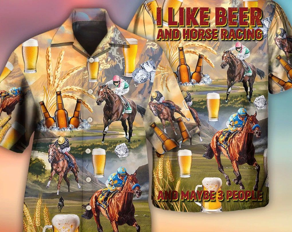 Beer And Horse Trendy Hawaiian Shirt, Beer And Horse Racing On The Steppe, Hawaii Shirt Party Summer, Hawaiian Set Gift, Gift For Her.