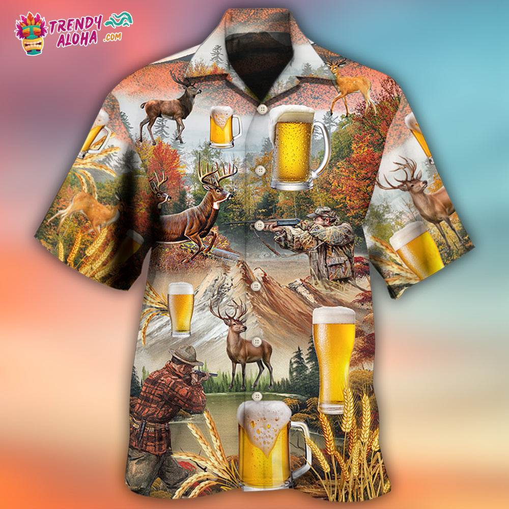 Beer And Hunting Deer Autumn Moutain Hawaiian Shirt – Trendy Aloha
