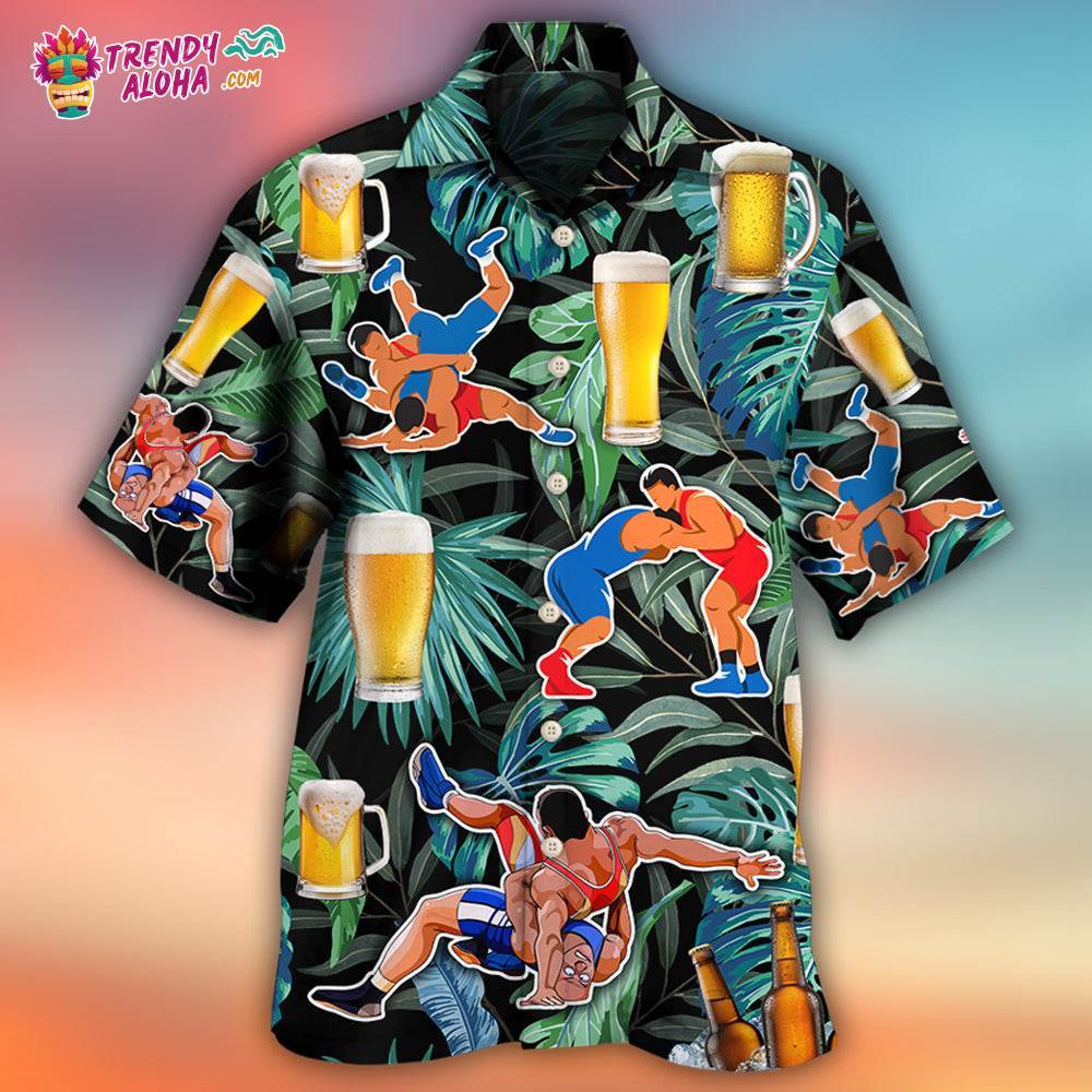 Beer And Wrestling Tropical Pattern Hawaiian Shirt – Trendy Aloha