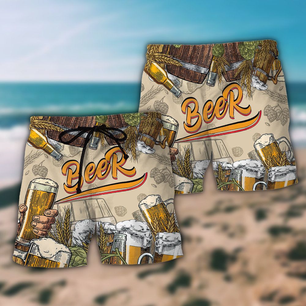 Beer Born To Drink Trendy Aloha Hawaiian Beach Shorts