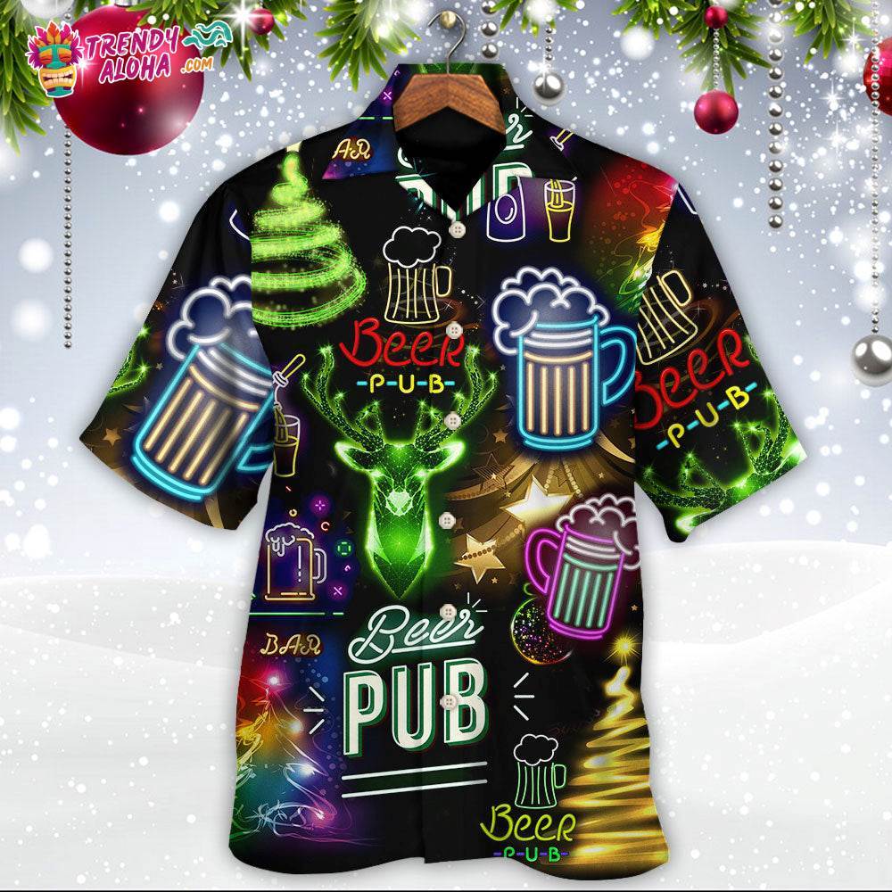 Beer Christmas Neon Art Drinking Hawaiian Shirt – Trendy Aloha