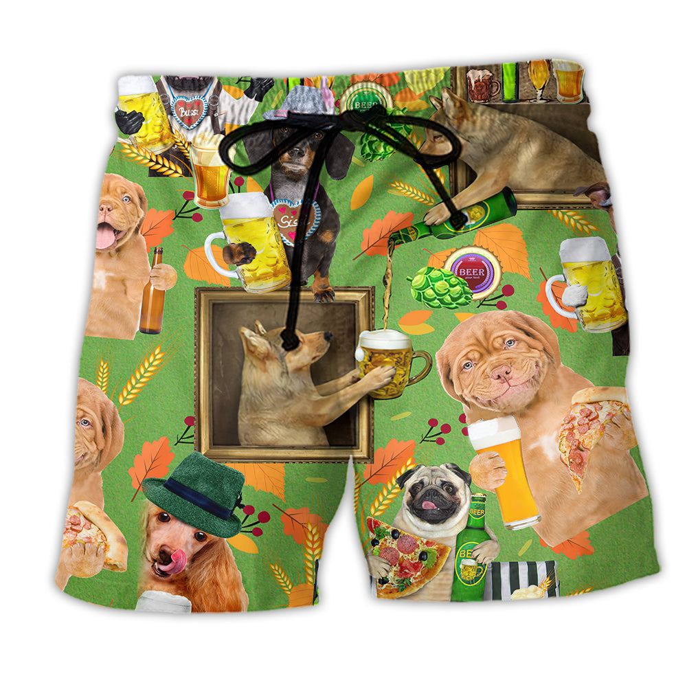 Beer Dog Loves Beer Everyday Trendy Aloha Hawaiian Beach Shorts