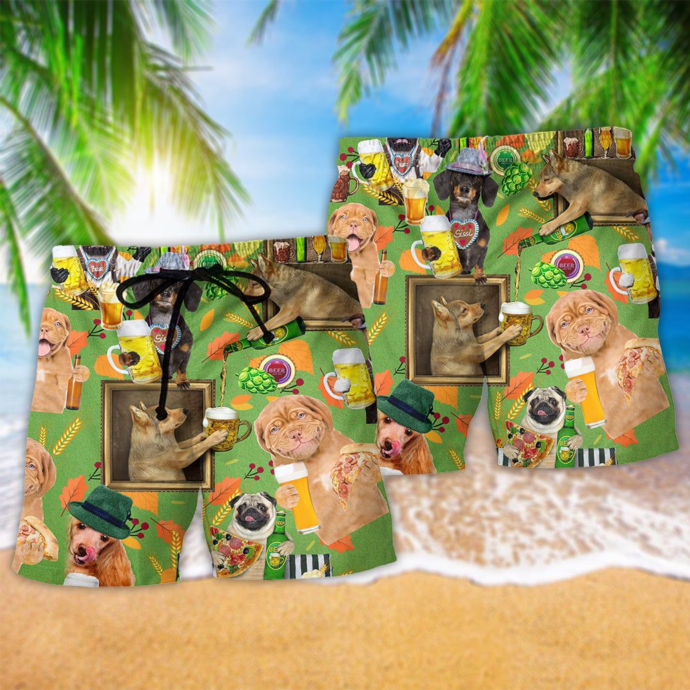 Beer Dog Loves Beer Everyday Trendy Aloha Hawaiian Beach Shorts