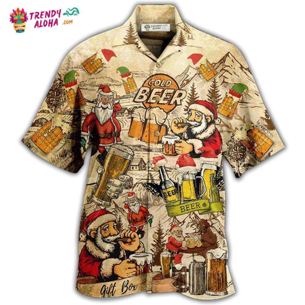 Beer Drinking Beer With Santa Claus Hawaiian Shirt – Trendy Aloha