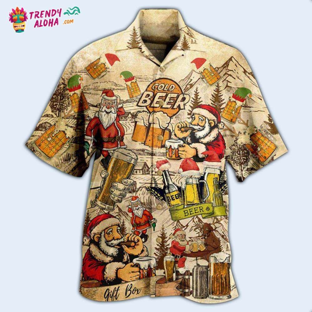 Beer Drinking Beer With Santa Claus Hawaiian Shirt – Trendy Aloha