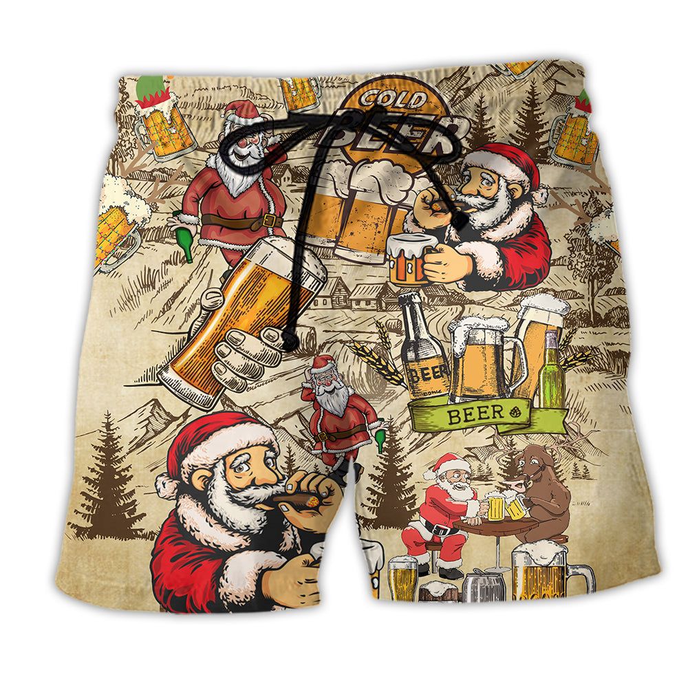 Beer Drinking Beer With Santa Claus Trendy Aloha Hawaiian Beach Shorts