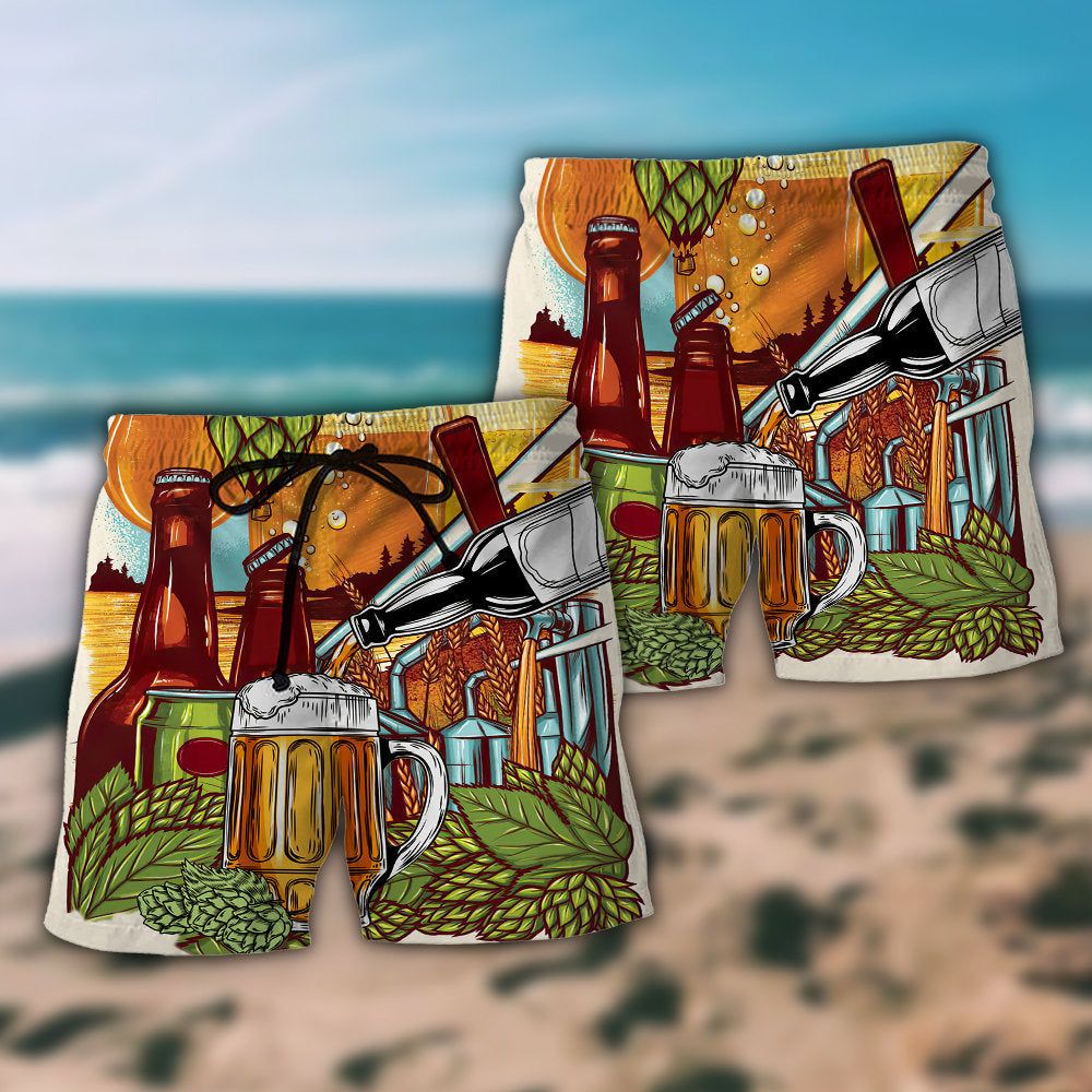 Beer Drinking It’s Beer Time Trendy Aloha Hawaiian Beach Shorts