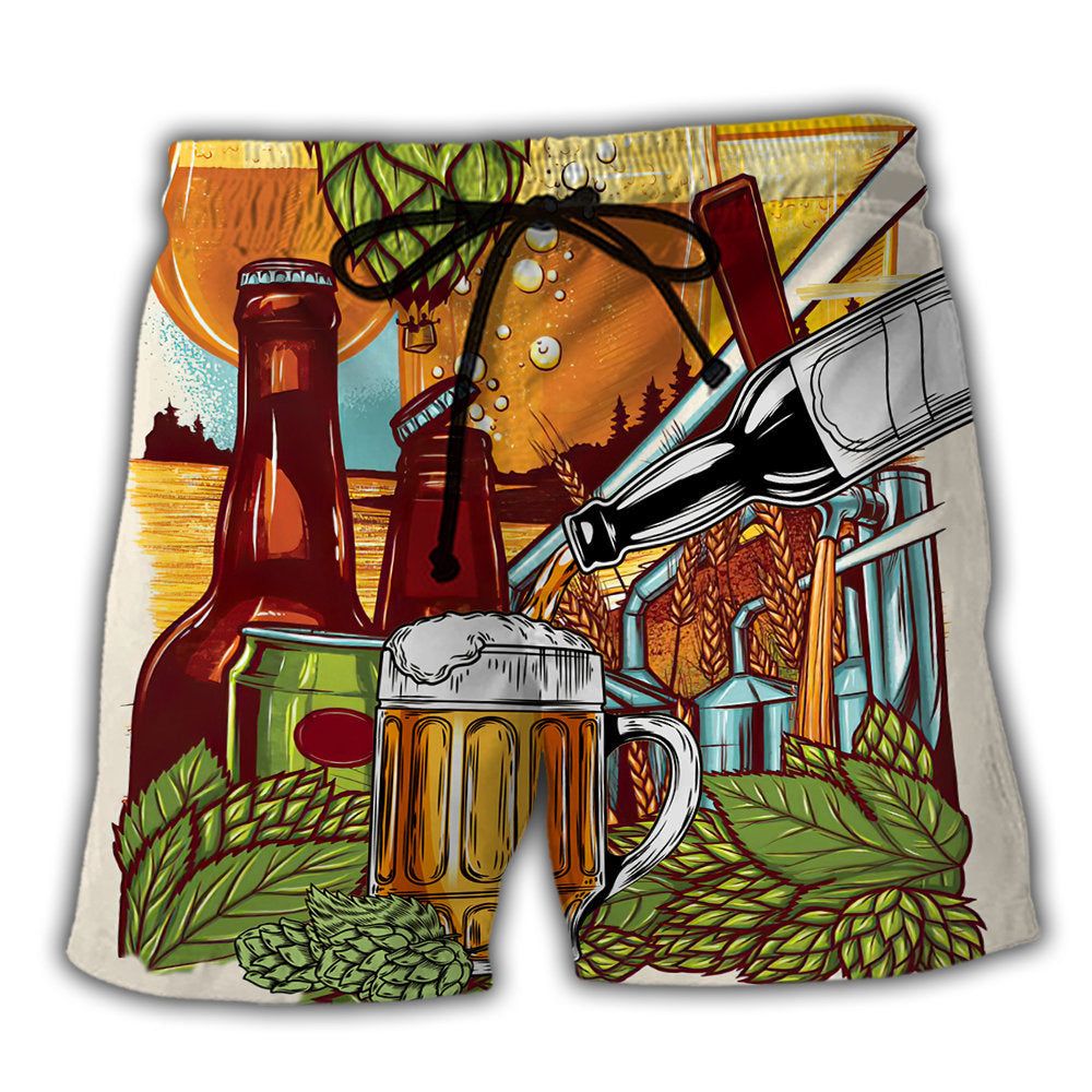 Beer Drinking It’s Beer Time Trendy Aloha Hawaiian Beach Shorts