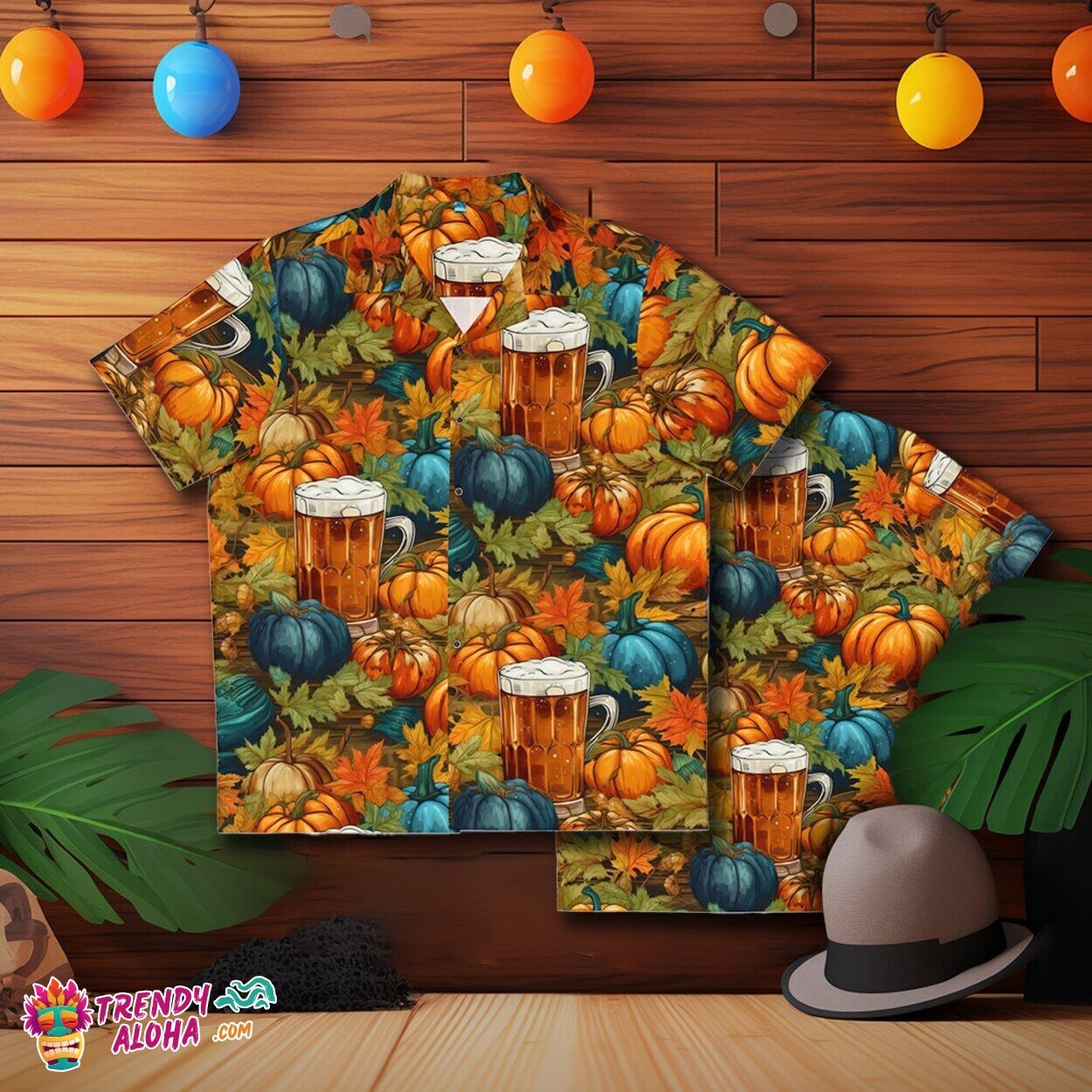 Beer Enthusiast Oktoberfest Theme Tropical Autumn Button-Up Shirt