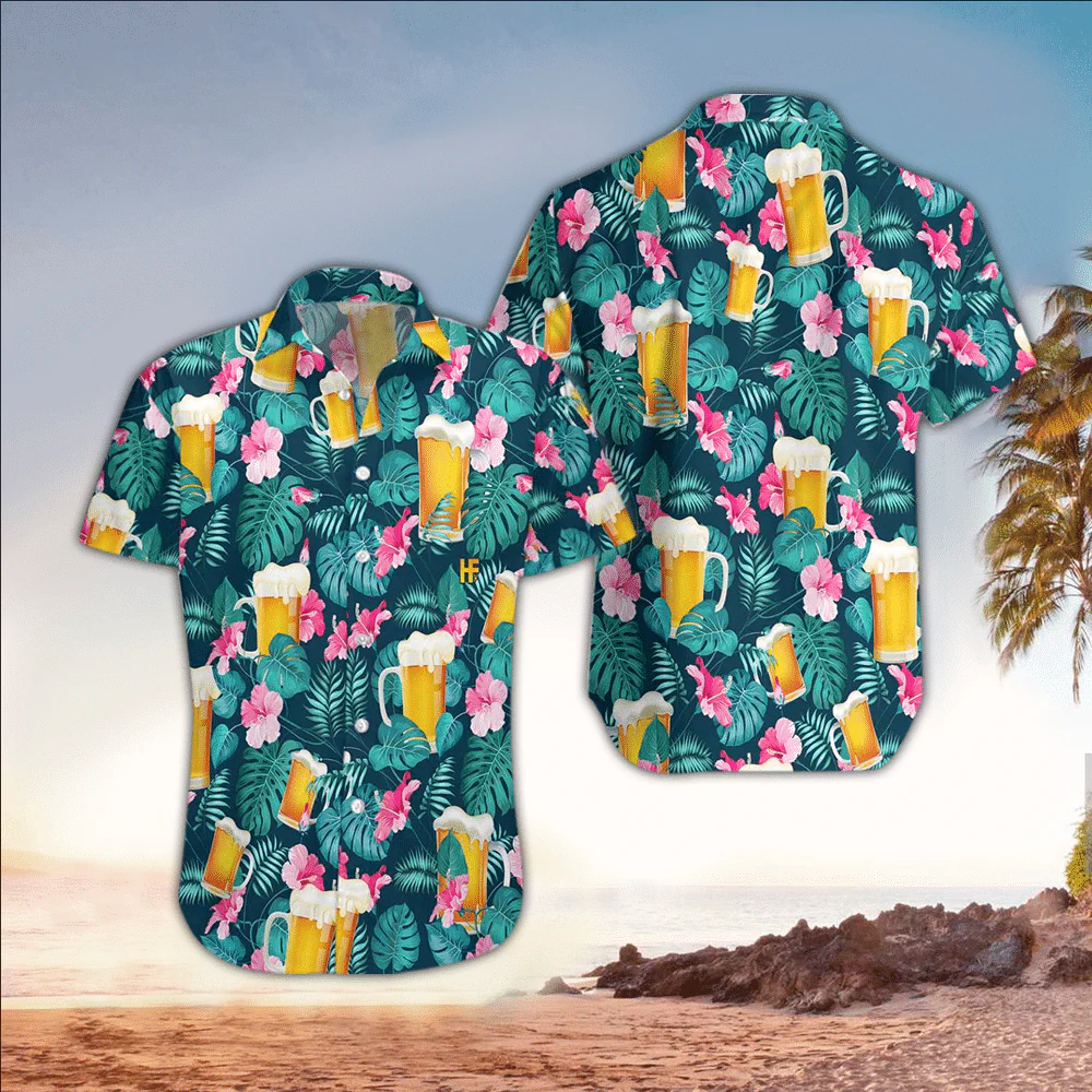 Beer Floral Aloha Trendy Hawaiian Shirt, Mens Trendy Hawaiian Shirt For Beer Lover, Trendy Hawaiian Shirt For Men