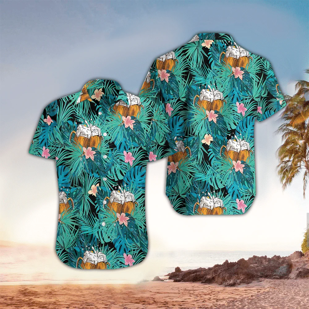 Beer Floral Aloha Trendy Hawaiian Shirt, Mens Trendy Hawaiian Shirt For Beer Lover, Trendy Hawaiian Shirt For Men