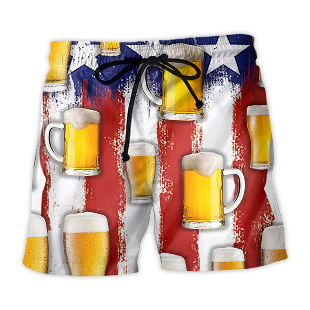 Beer Happy Independence Day America Basic Trendy Aloha Hawaiian Beach Shorts