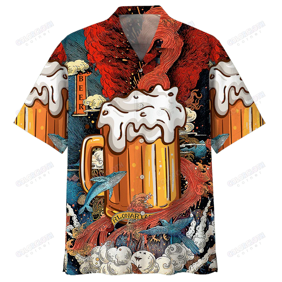 Beer Hawaii Shirt Beer Cup In Ocean Red Blue Trendy Hawaiian Shirt Beer Aloha Shirt