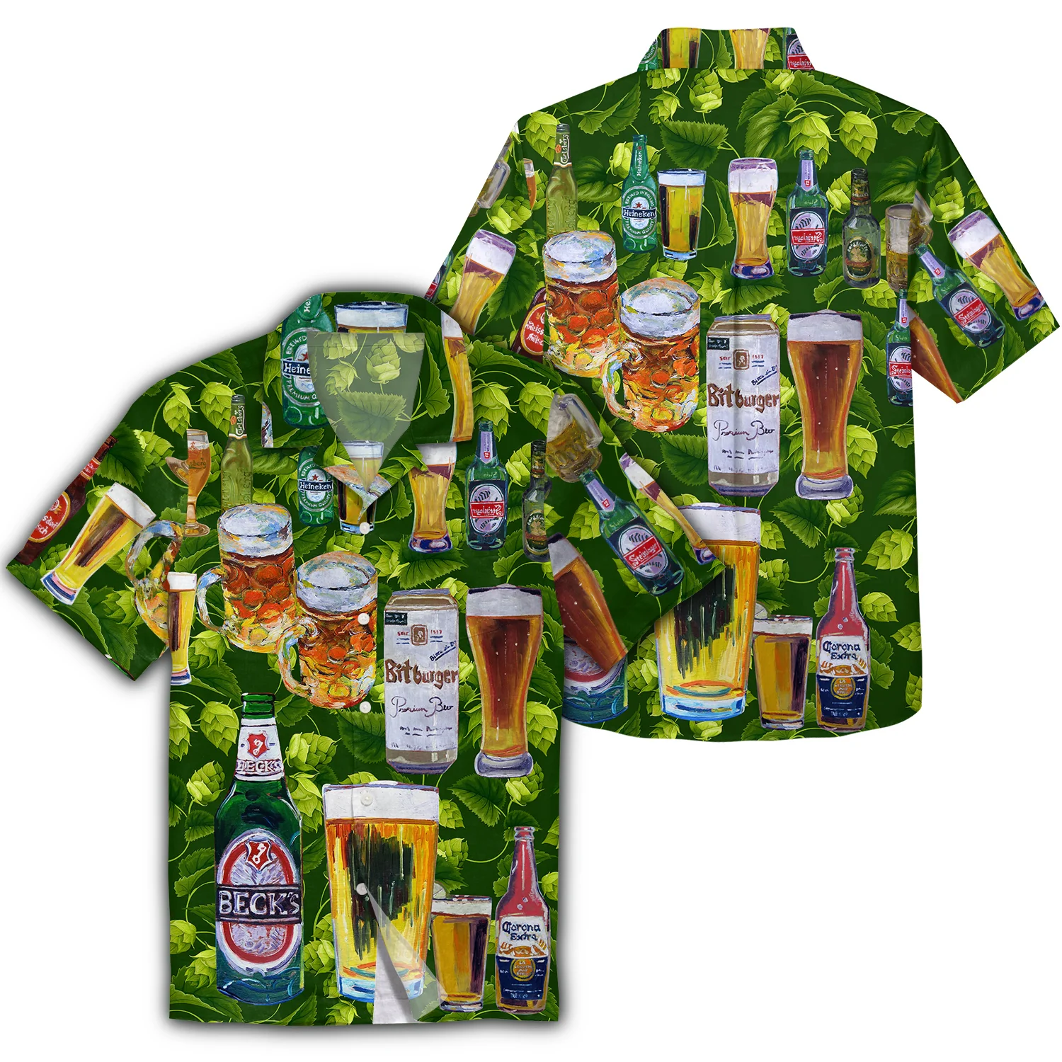 Beer Hawaii Shirt Beer Cups And Bottle Pattern Tropical Green Trendy Hawaiian Shirt Beer Aloha Shirt