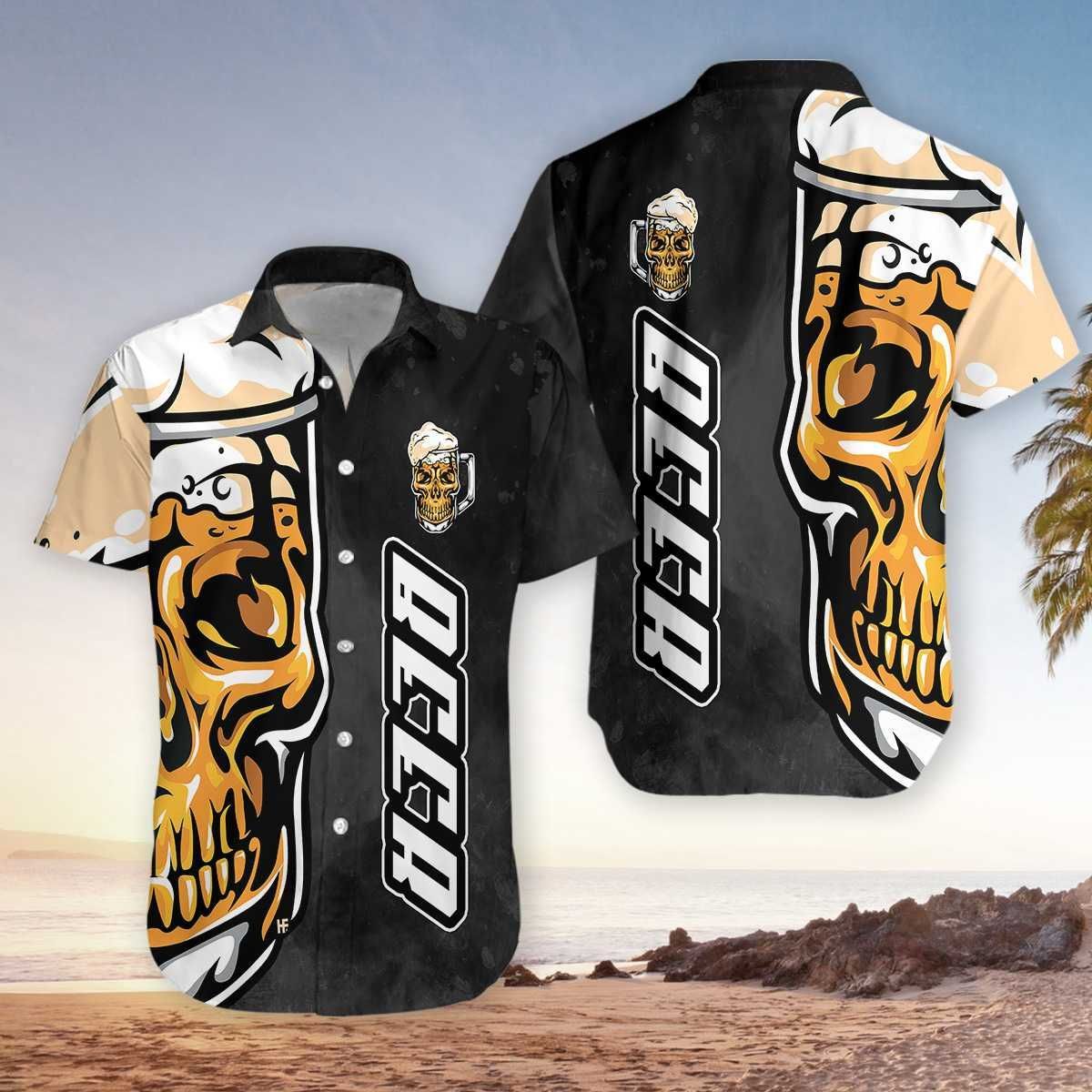 Beer Hawaii Shirt Beer Skull Cup Black White Trendy Hawaiian Shirt Beer Aloha Shirt