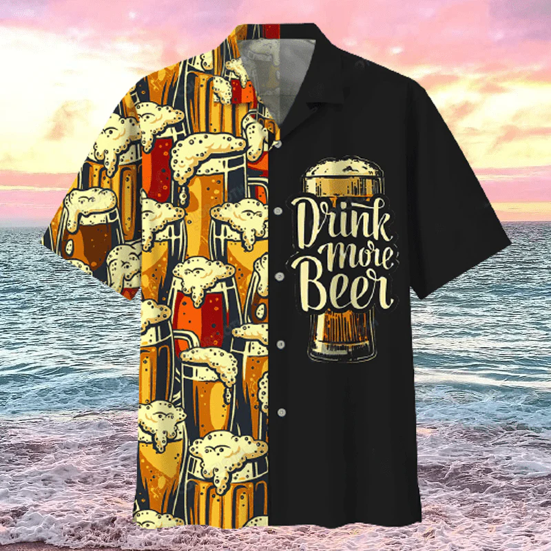 Beer Hawaii Shirt Vintage Drink More Beer Cups Of Beer Black Hawaiian Shirt Beer Aloha Shirt