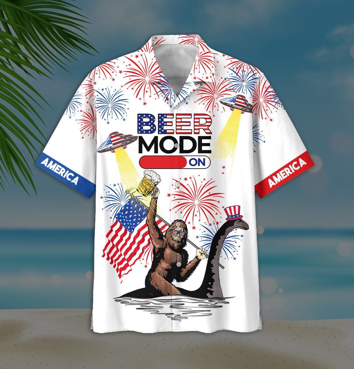 Beer Hawaiian Shirt Beer Mode On Bigfoot Loch Ness Monster Fireworks White Hawaii Aloha Shirt Beer Hawaiian Shirt Beer Mode On Bigfoot Loch Ness Monster Fireworks White Hawaii Aloha Shirt
