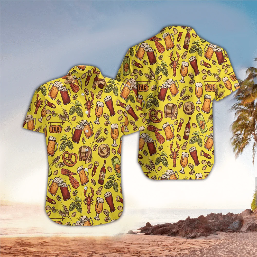 Beer Hawaiian Shirt Beer Pub And Food Yellow Aloha Shirt Beer Hawaii Shirt