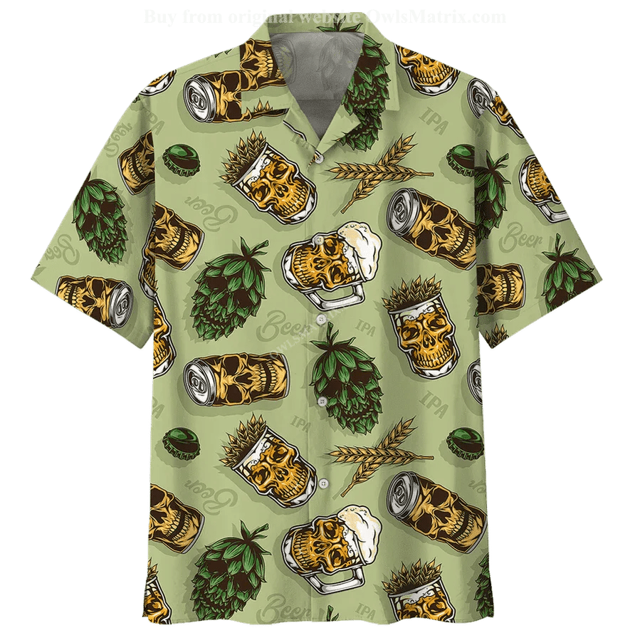 Beer Hawaiian Shirt Beer Skull Cups Wheats And Hops Hawaii Shirt Beer Aloha Shirt