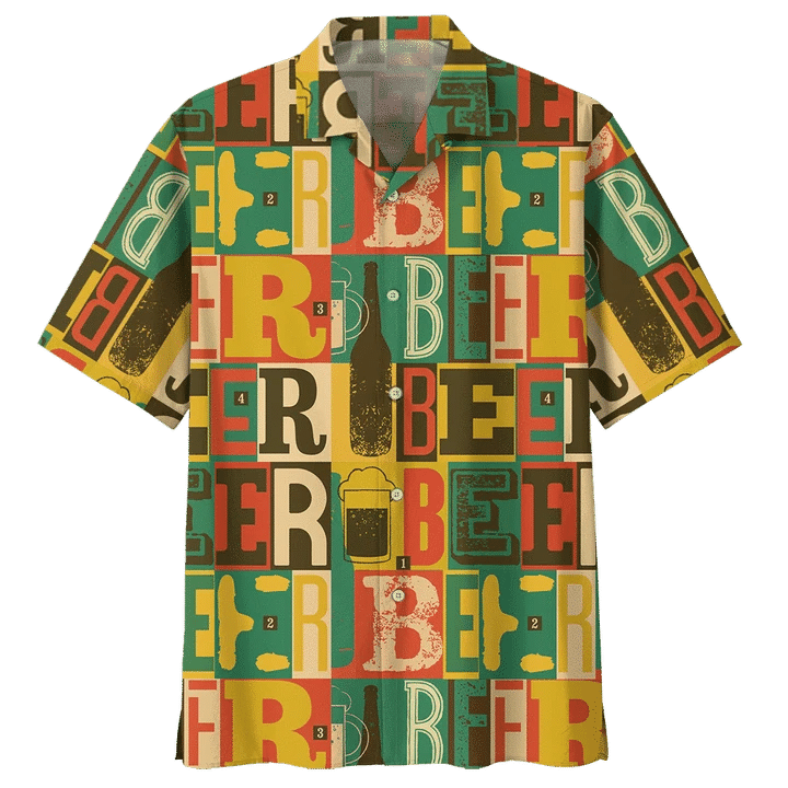 Beer Hawaiian Shirt Beer Words Vintage Yellow Green Aloha Shirt