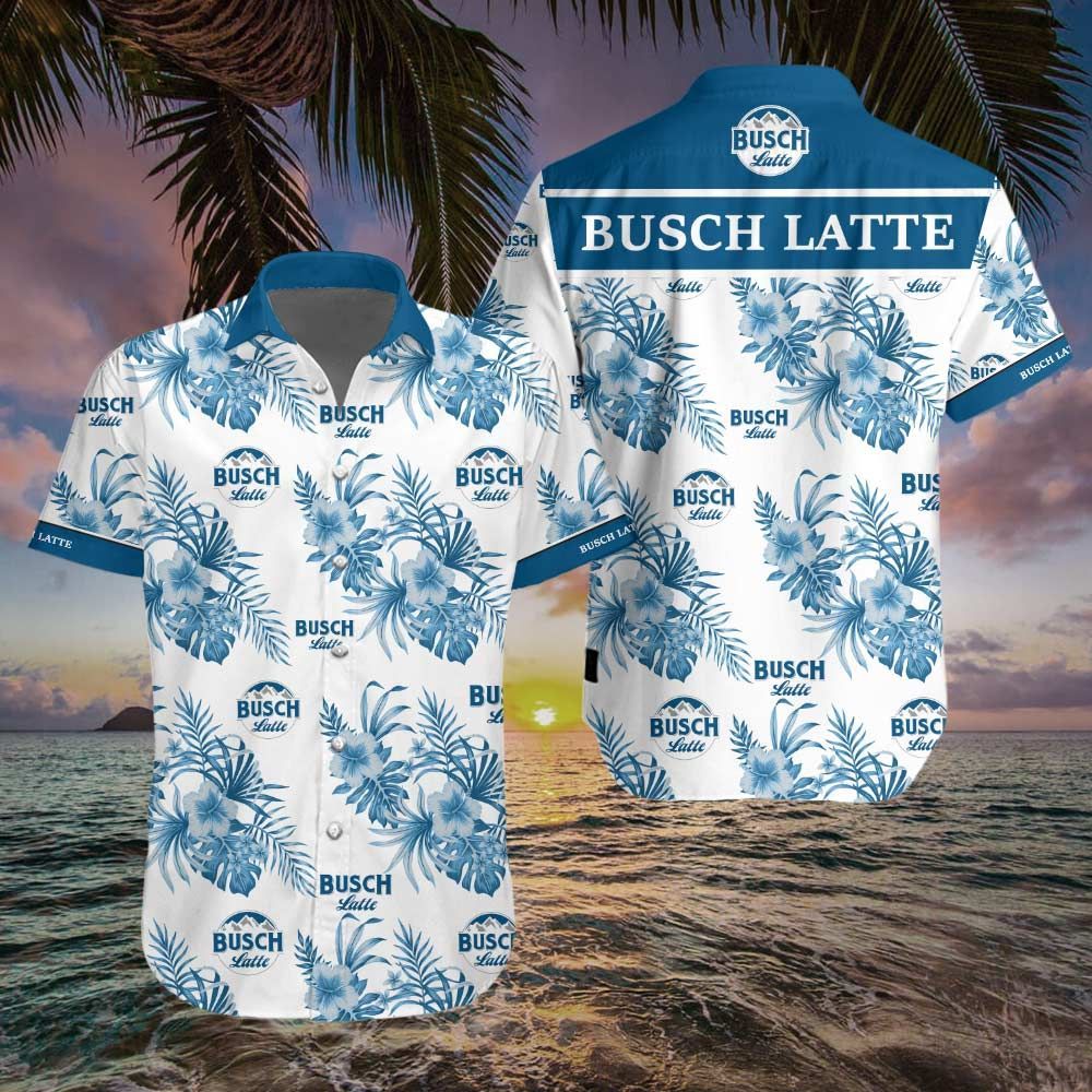 Beer Hawaiian Shirt Busch Light Hibiscus Flower Pattern Blue White Hawaii Aloha Shirt