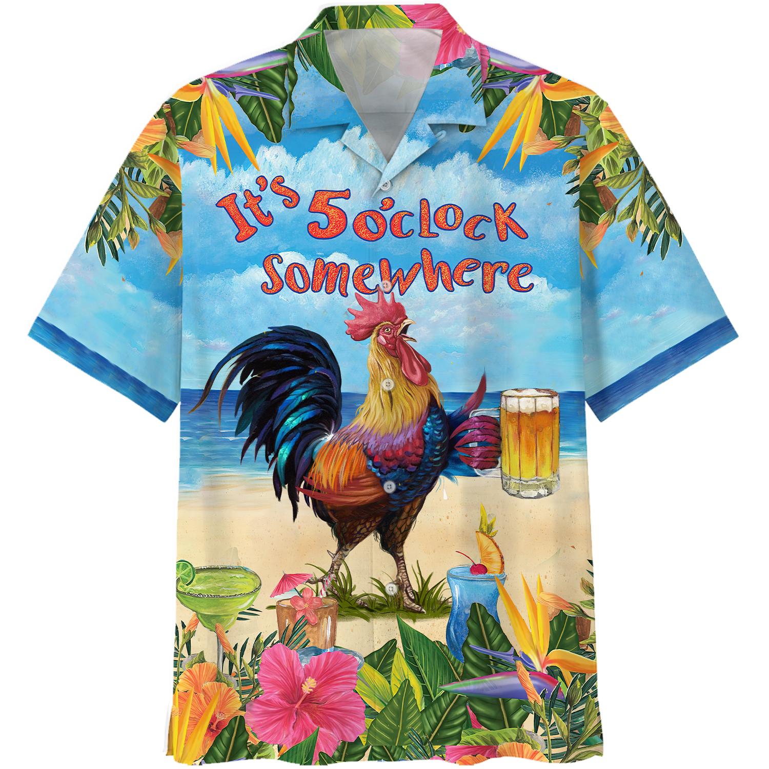 Beer Hawaiian Shirt Chicken Beer It’s 5 O’ Clock Somewhere Aloha Shirt