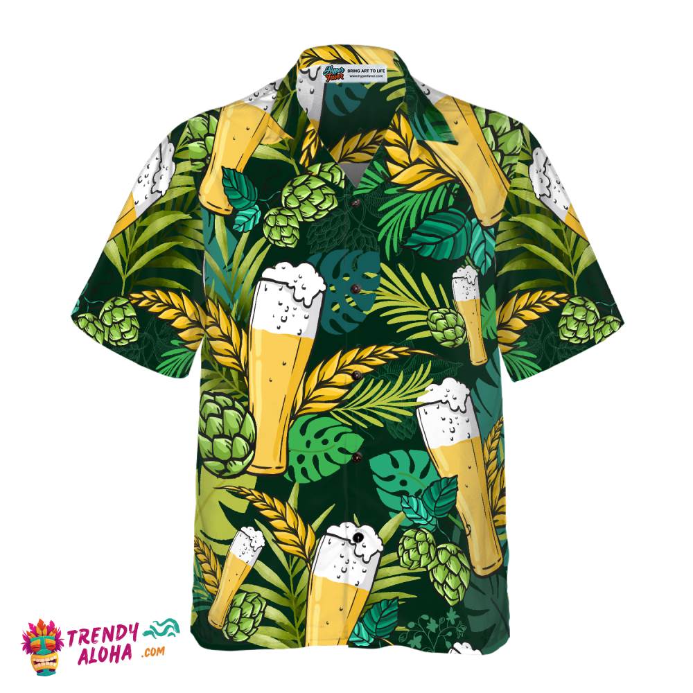 Beer Hawaiian Shirt For Men, Beer Lovers Aloha Shirts, Green Tropical Shirt
