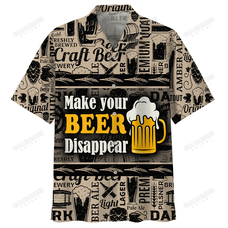 Beer Hawaiian Shirt Vintage Make Your Beer Disappear Black Pattern Hawaii Shirt Beer Aloha Shirt