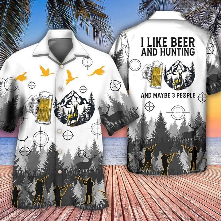Beer I Like Beer And Hunting And Maybe 3 People Trendy Hawaiian Shirt, Summer Gift For Men