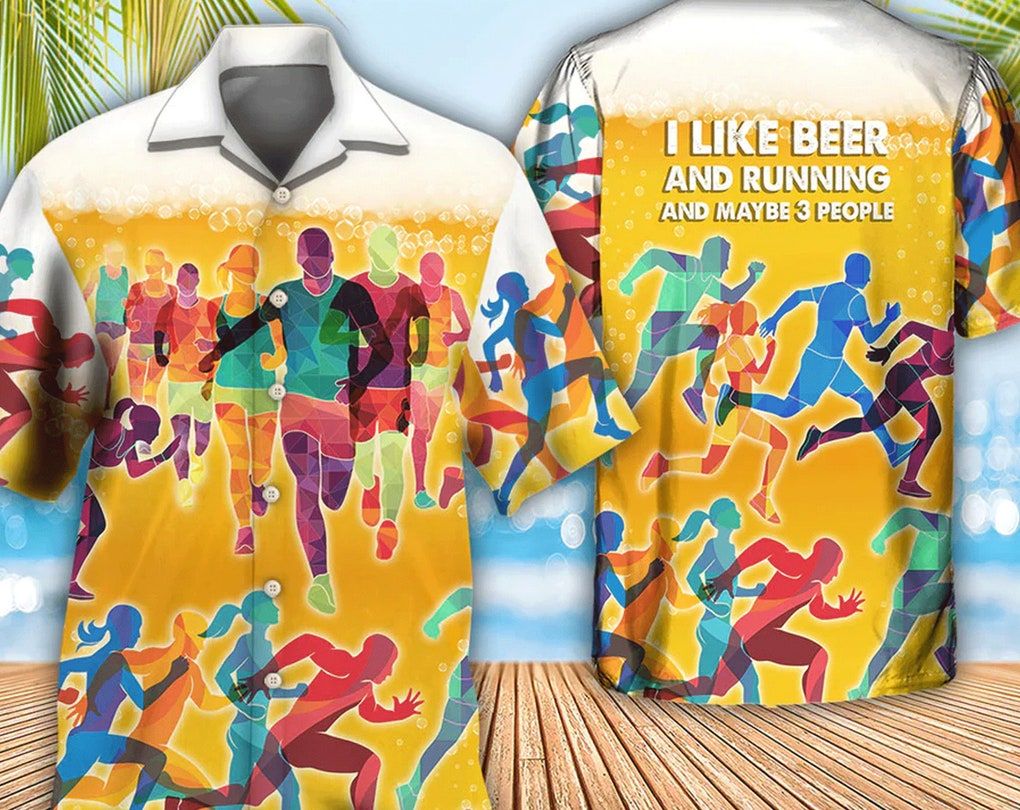 Beer I Like Beer And Running Trendy Hawaiian Shirt, Tropical Beach Shirt Button Down Shirt, Beach Party Shirts As Holiday Gifts, Hawaiian Set Gift.