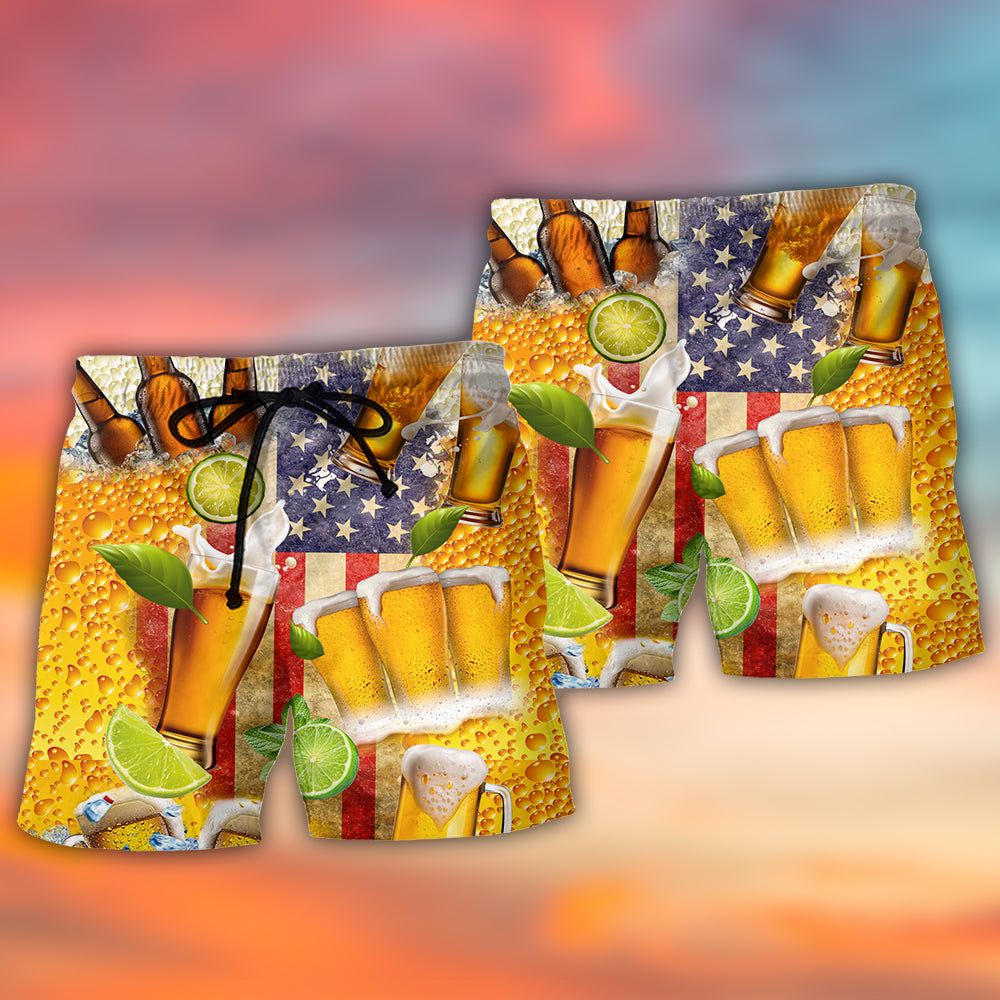 Beer Independence Day America Trendy Aloha Hawaiian Beach Shorts