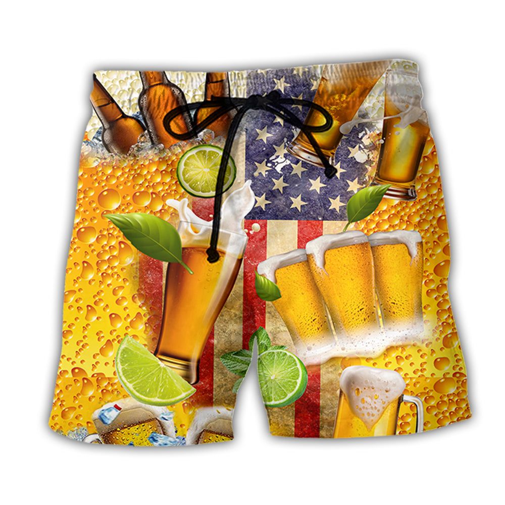 Beer Independence Day America Trendy Aloha Hawaiian Beach Shorts
