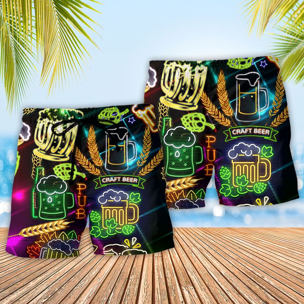 Beer It’s Beer O’Clock Stunning Trendy Aloha Hawaiian Beach Shorts