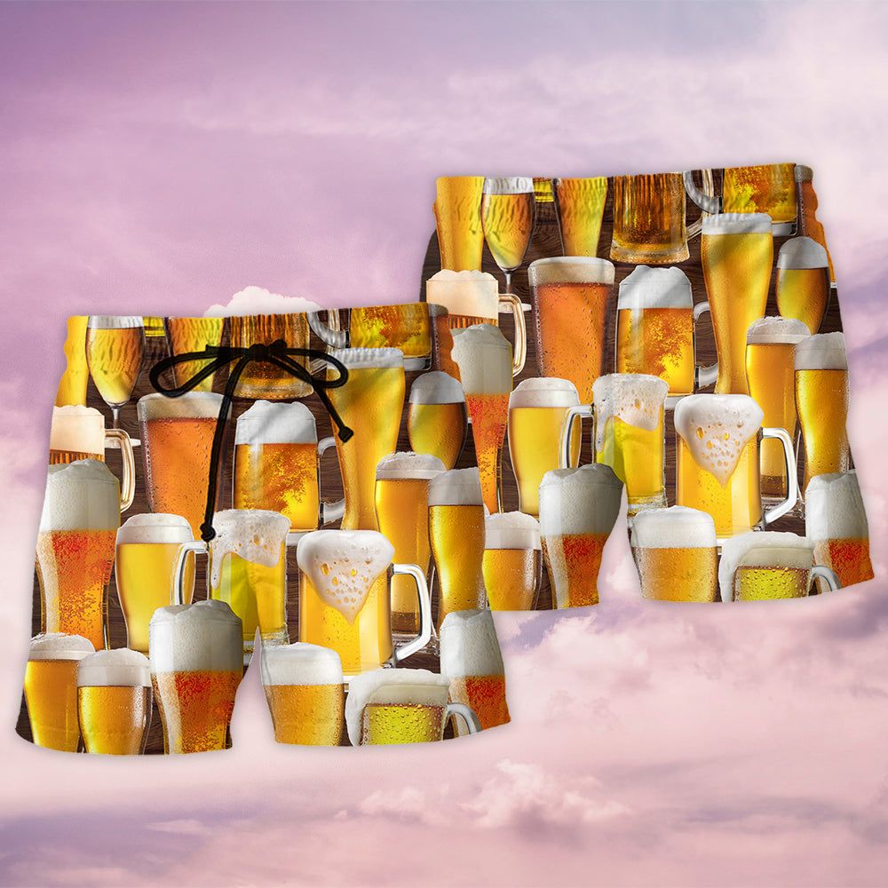 Beer It’s Time For Beer Trendy Aloha Hawaiian Beach Shorts