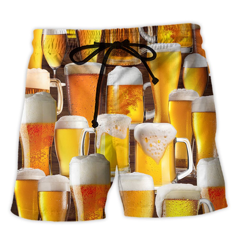 Beer It’s Time For Beer Trendy Aloha Hawaiian Beach Shorts