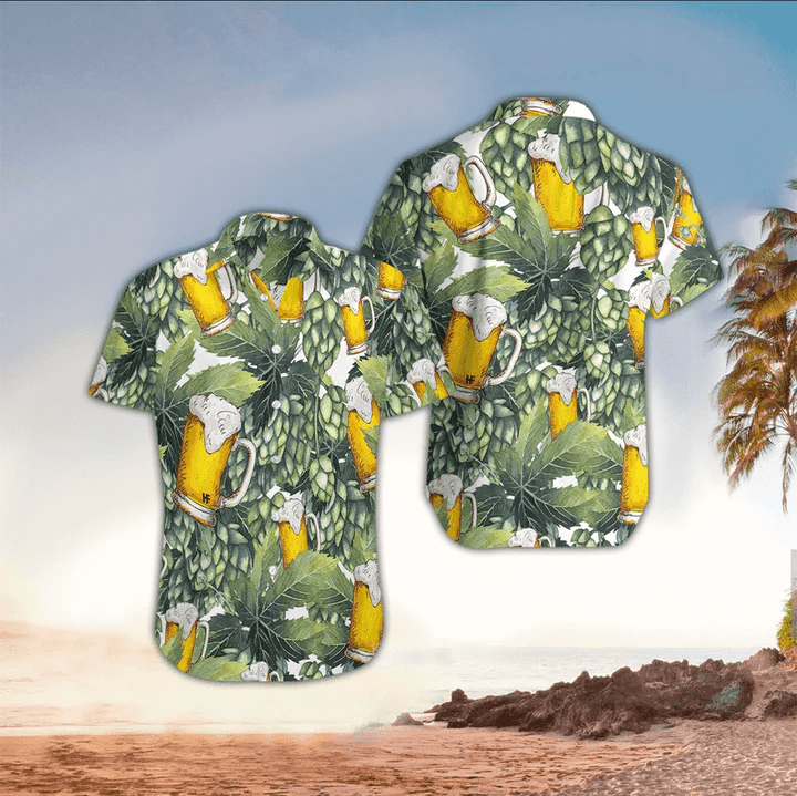 Beer Pattern Hawaii Shirt, Perfect Trendy Hawaiian Shirt For Beer Lover, Trendy Hawaiian Shirt For Men