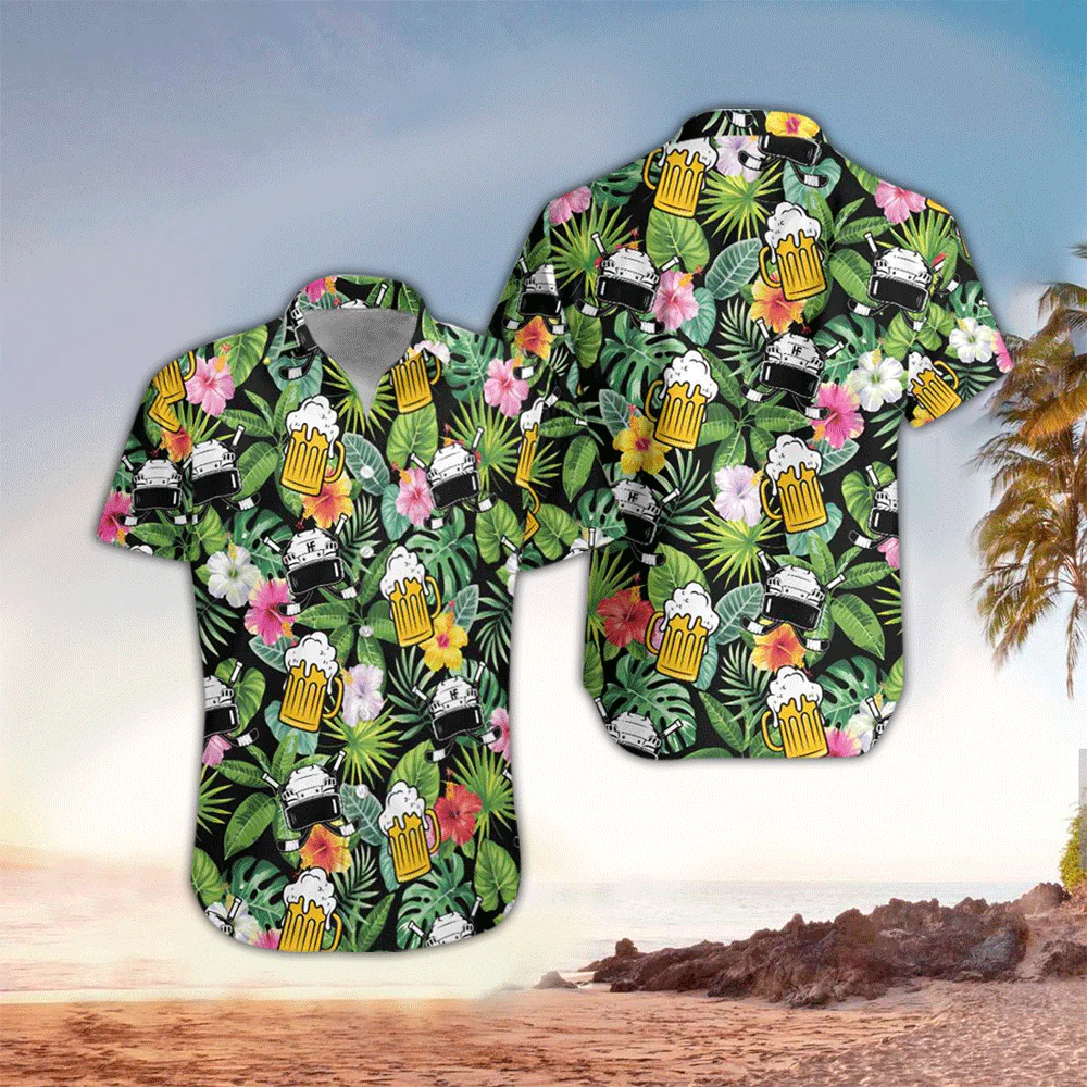 Beer Pattern Hawaii Shirt, Perfect Trendy Hawaiian Shirt For Beer Lover, Trendy Hawaiian Shirt For Men