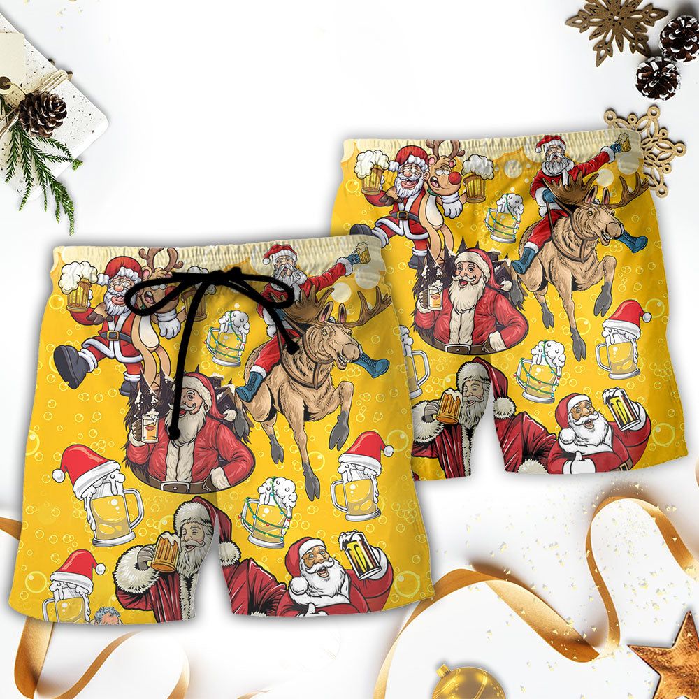 Beer Santa Funny Christmas Merry Xmas Trendy Aloha Hawaiian Beach Shorts