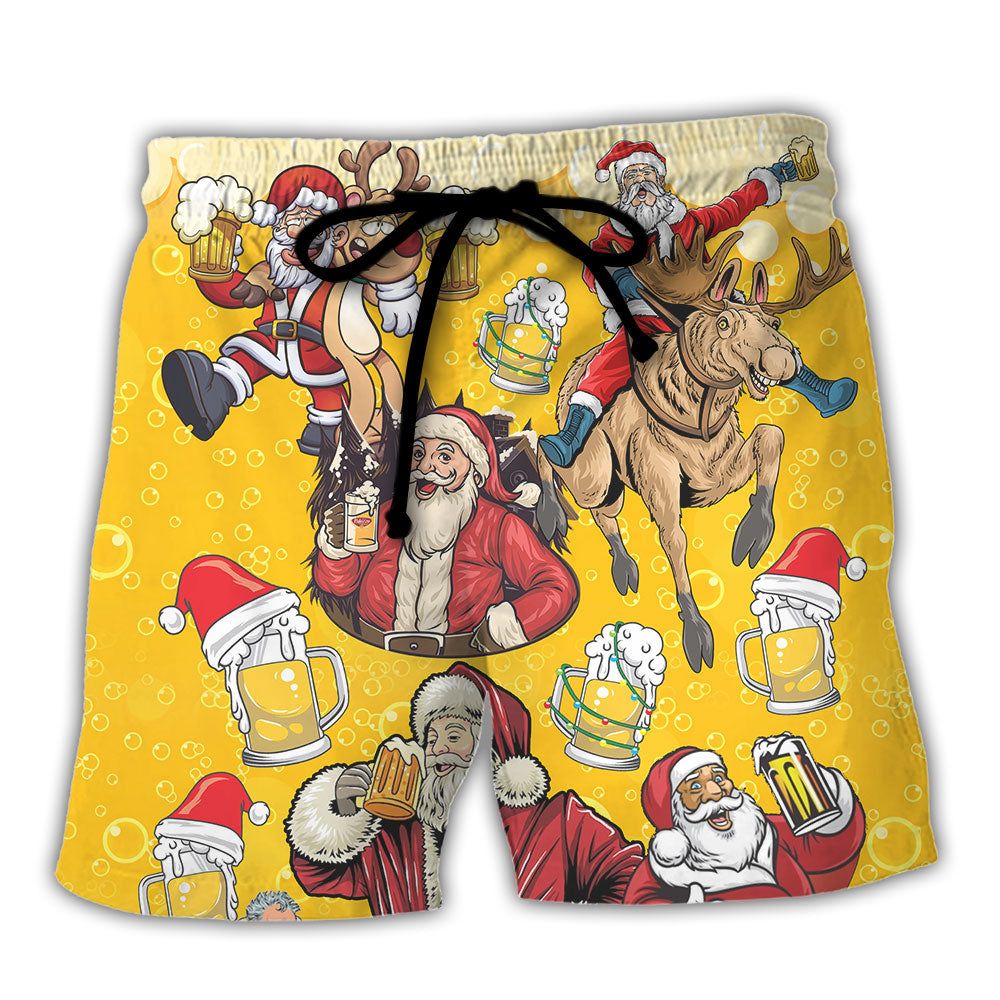 Beer Santa Funny Christmas Merry Xmas Trendy Aloha Hawaiian Beach Shorts