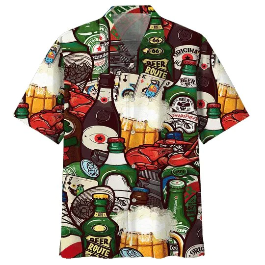Beer Trendy Hawaiian Shirt Beer Bottles With Lobster Pattern Hawaii Shirt Beer Aloha Shirt