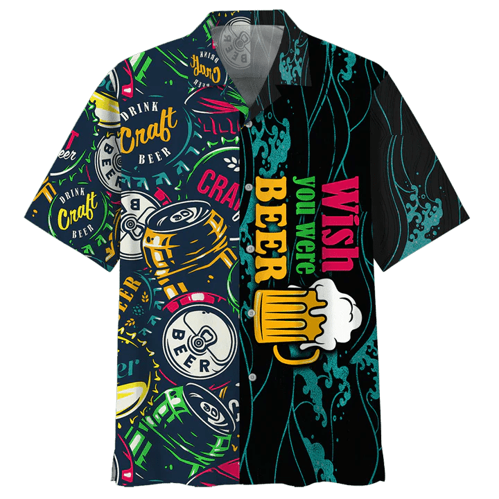 Beer Trendy Hawaiian Shirt Beer Cans Wish You Were Beer Ocean Multicolor Hawaii Shirt Beer Aloha Shirt