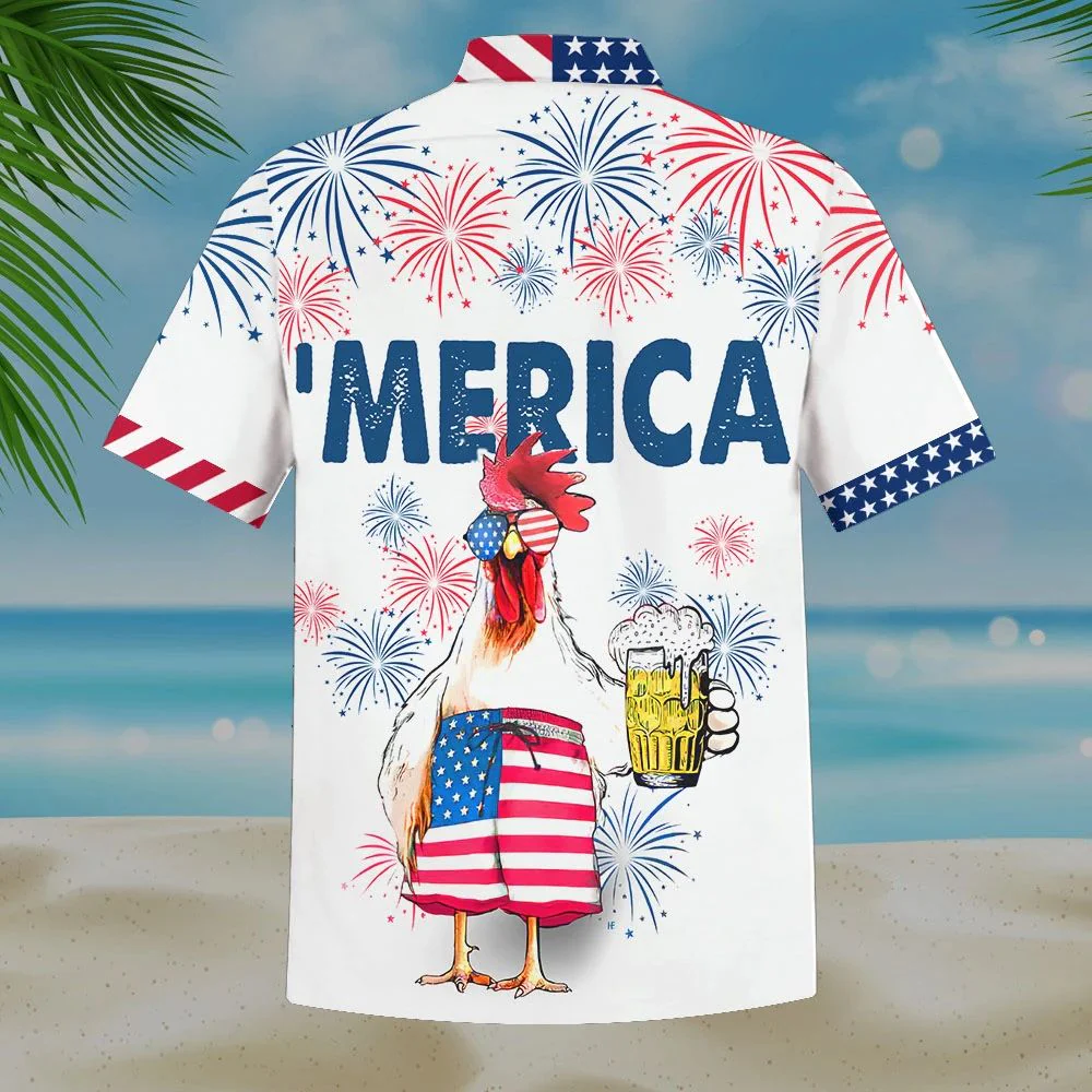 Beer Trendy Hawaiian Shirt Glasses Chicken Drinks Beer Merica Fireworks White Hawaii Shirt Beer Aloha Shirt