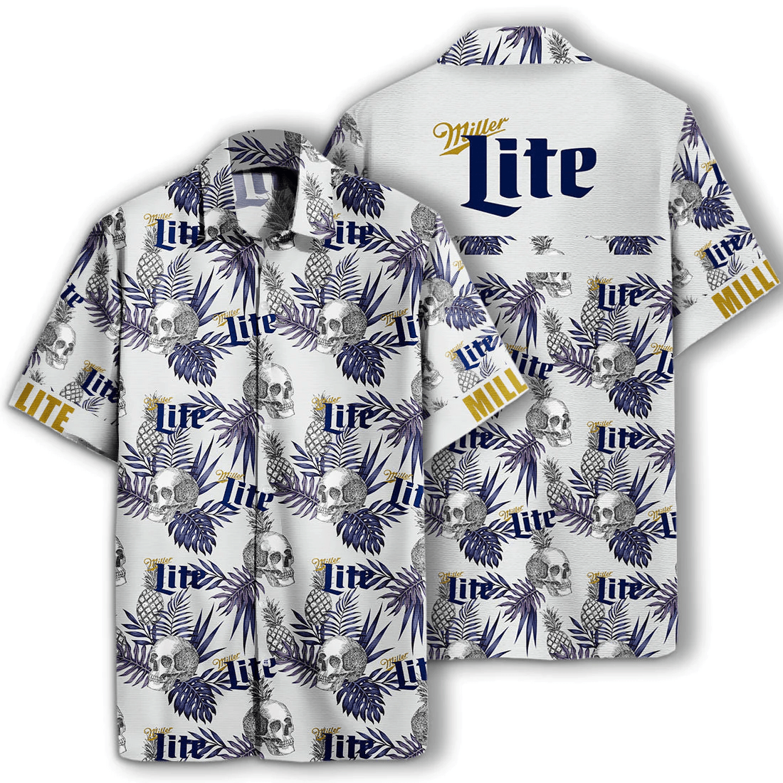 Beer Trendy Hawaiian Shirt Miller Lite Skull Pineapple Pattern Black