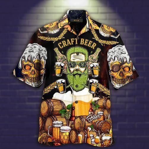 Beer Trendy Hawaiian Shirt Vintage Skull Craft Beer Brown Hawaii Shirt Beer Aloha Shirt