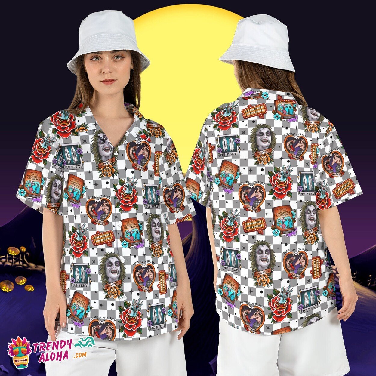 Beetlejuice Never Trust Living Horror Checkered Halloween Shirt