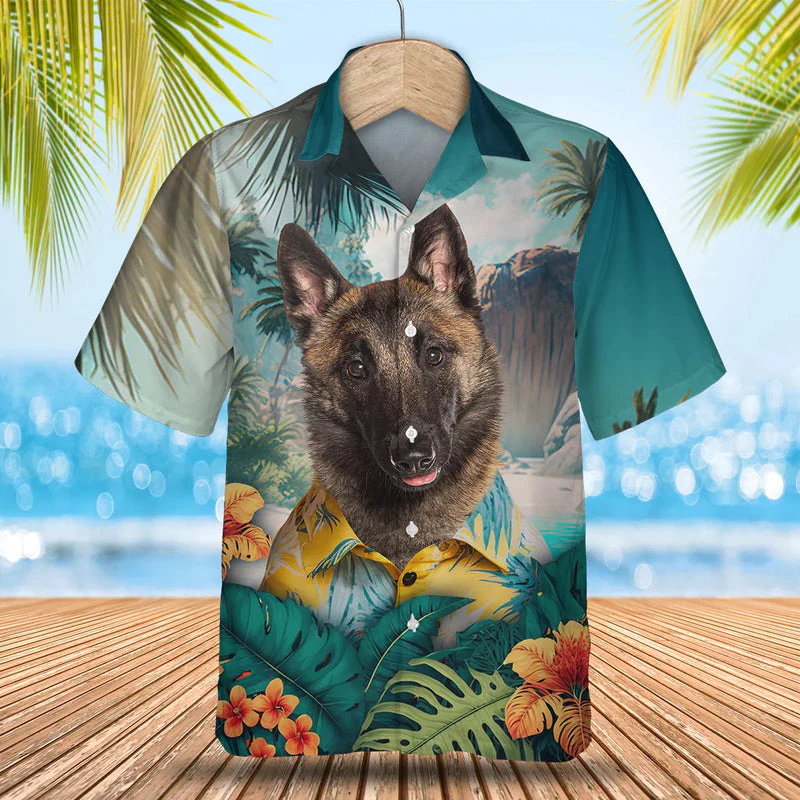Belgain Malinois 3D Tropical Trendy Hawaiian Shirt New, Dog Trendy Hawaiian Shirt, Men’s Hawaii Shirt