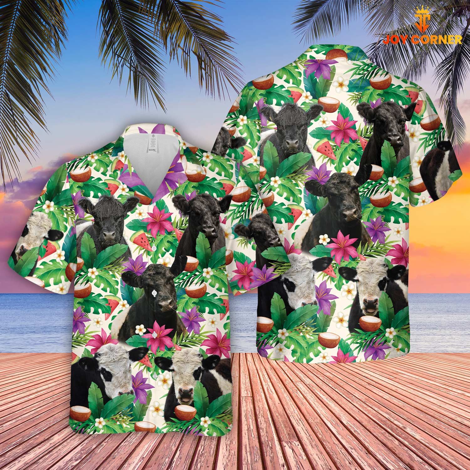 Belted Galloway Hawaiian Shirt Displaying Summertime Florals In 3D Print Detail