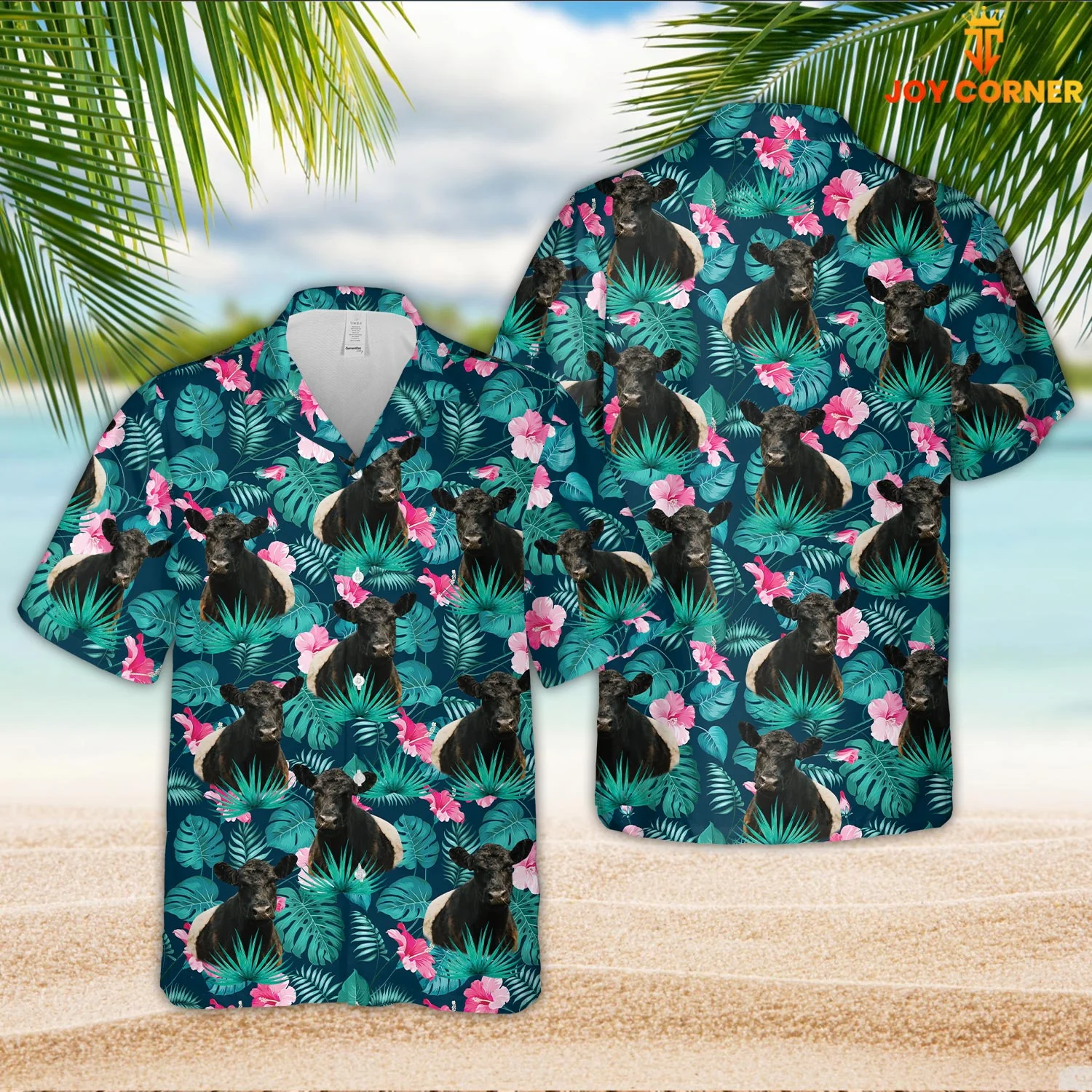 Belted Galloway In Summertime Blue Floral Hawaiian Shirt Stylish Print